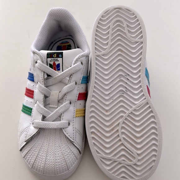 Adidas Kids White Rainbow Stripe Superstar Sneakers - Picture 9 of 10